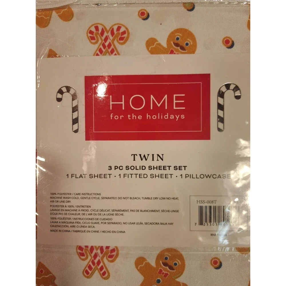 Home 4 Holidays Gingerbread,Candy Cane, Christmas Tree Twin Sheet Set Brand New